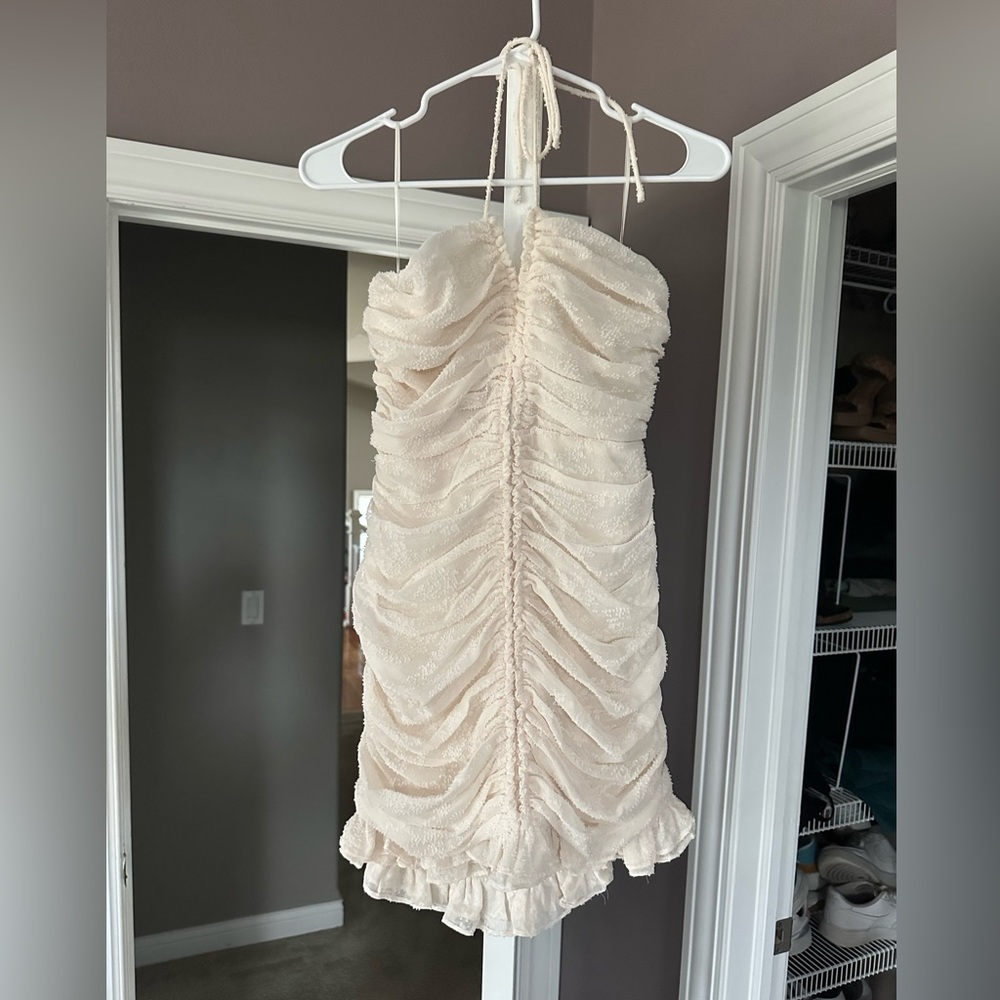 Miou Muse (VICI) cream ruched halter dress - size medium
